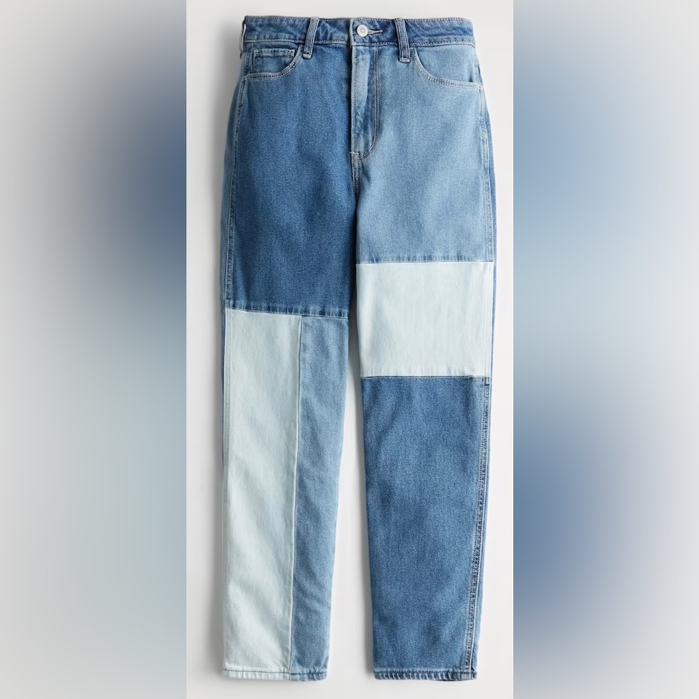 Hollister Patchwork High Rise Straight Leg Jeans